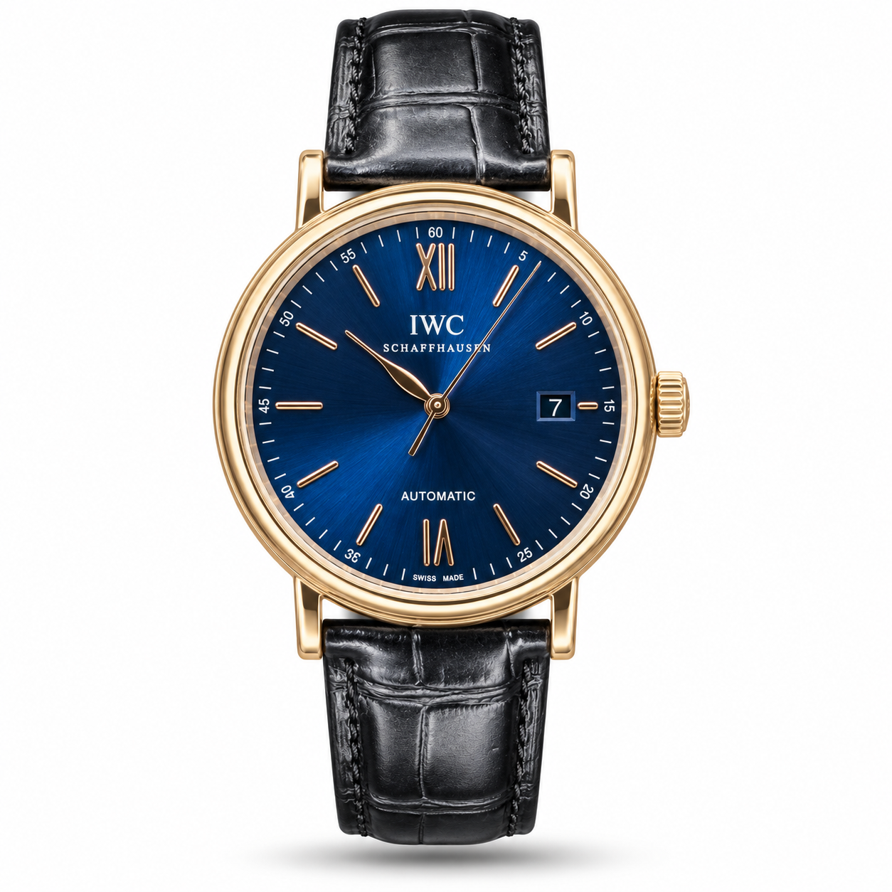 timepark-tpn0943-watch-hero Blue Dial, Gold-Tone Case & Black Leather Strap watch, front view