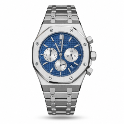 Blue Textured Dial, White Subdials & Silver-Tone Bracelet watch, front view