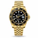 Black Dial, Black 24-Hour Bezel & Gold-Tone Bracelet watch, front view