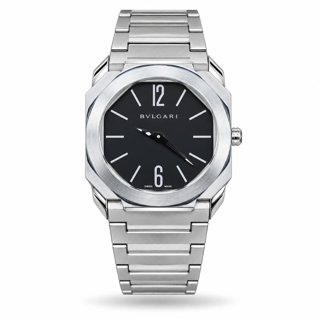 timepark-tpn1231-watch-hero Black Dial & Silver-Tone Integrated Bracelet watch, front view
