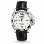 White Dial, Silver-Tone Crown-Guard Case & Black Strap watch, front view