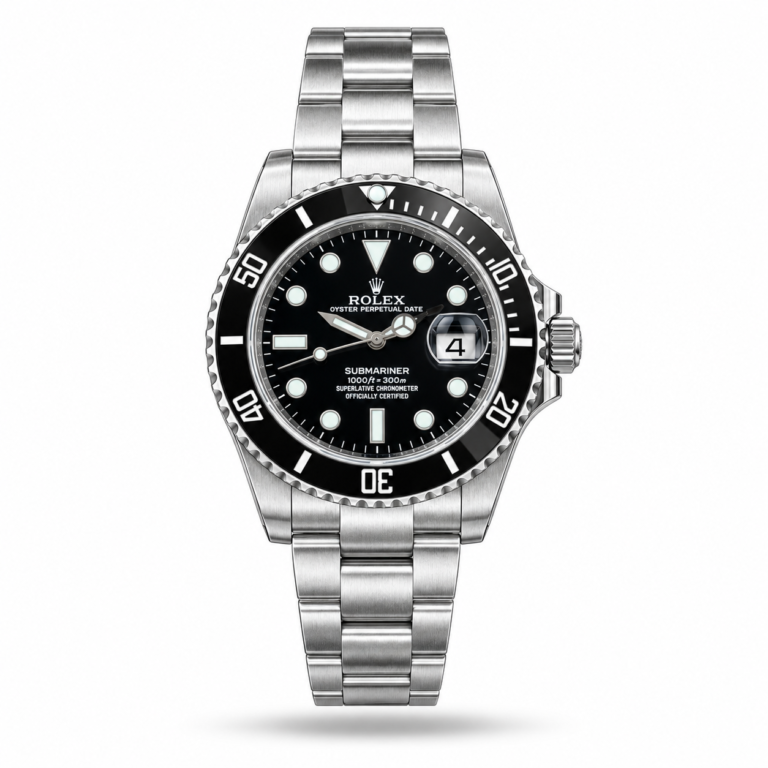 Black Dial, Black Dive Bezel & Silver-Tone Oyster-Style Bracelet watch, front view