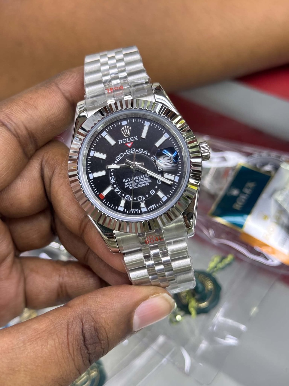 tp-b2-ref-20261022-16-rolex-black-sky-dial-silver Rolex — Black Inner-Ring Dial, Fluted Bezel & Silver-Tone Bracelet - Image 2