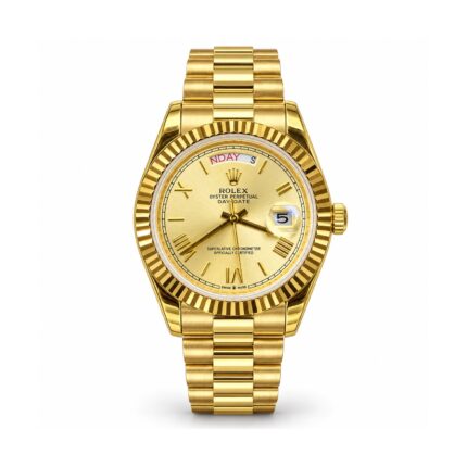 Rolex — Champagne Roman Dial & Gold-Tone Day-Date Design — front view on white background