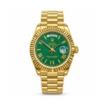 Rolex — Green Roman Dial & Gold-Tone Day-Date Design — front view on white background