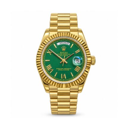 Rolex — Green Roman Dial & Gold-Tone Day-Date Design — front view on white background