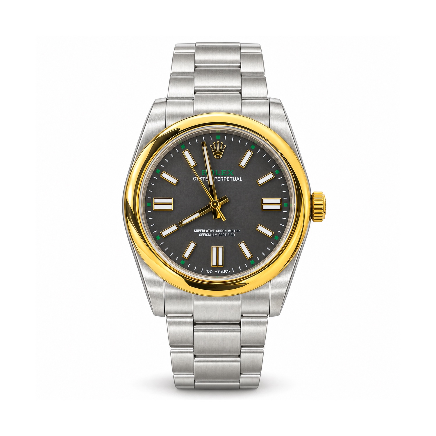 Rolex — Grey Dial, Smooth Gold-Tone Bezel & Silver-Tone Bracelet Rolex — Grey Dial, Smooth Gold-Tone Bezel & Silver-Tone Bracelet — front view on white background