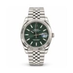 Rolex — Green Dial, Fluted Bezel & Jubilee-Style Bracelet — front view on white background