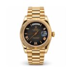 Rolex — Grey Roman Dial & Rose-Gold-Tone Day-Date Design — front view on white background
