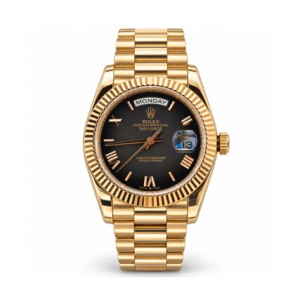 Rolex — Grey Roman Dial & Rose-Gold-Tone Day-Date Design — front view on white background