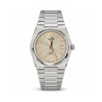 Tissot PRX — Champagne Textured Dial & Silver-Tone Integrated Bracelet — front view on white background